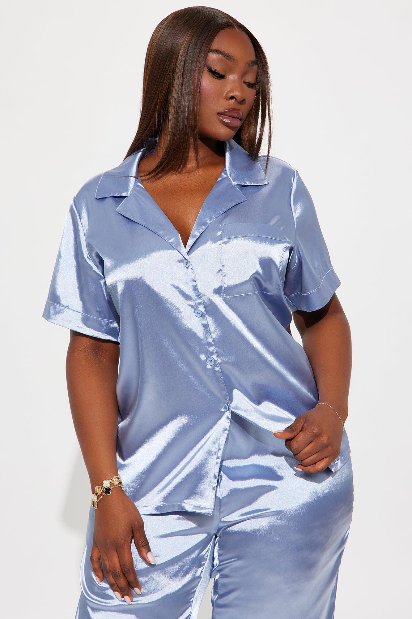 Pillow Fight Satin PJ Pants Set - Light Blue Product Image