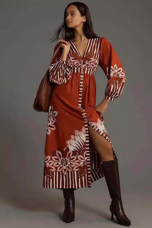 Farm Rio x Anthropologie Long-Sleeve V-Neck Midi Dress Product Image