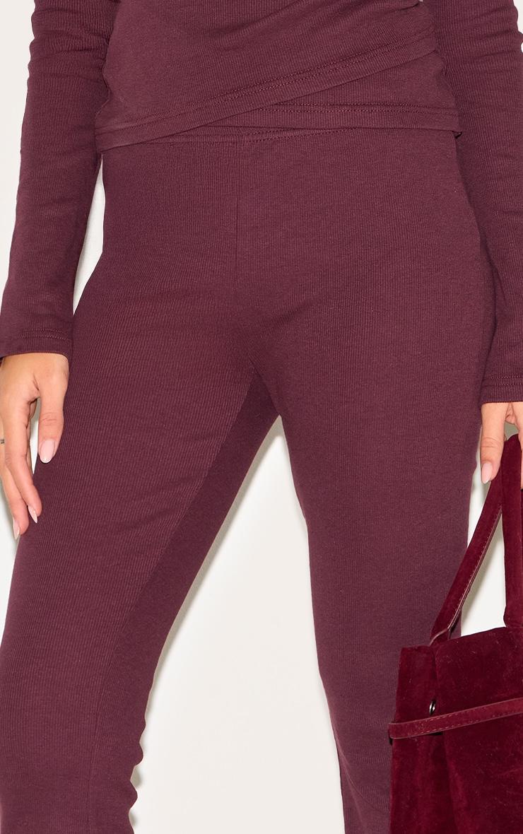 Plum Ribbed Elasticated Skinny Flare Pants Product Image