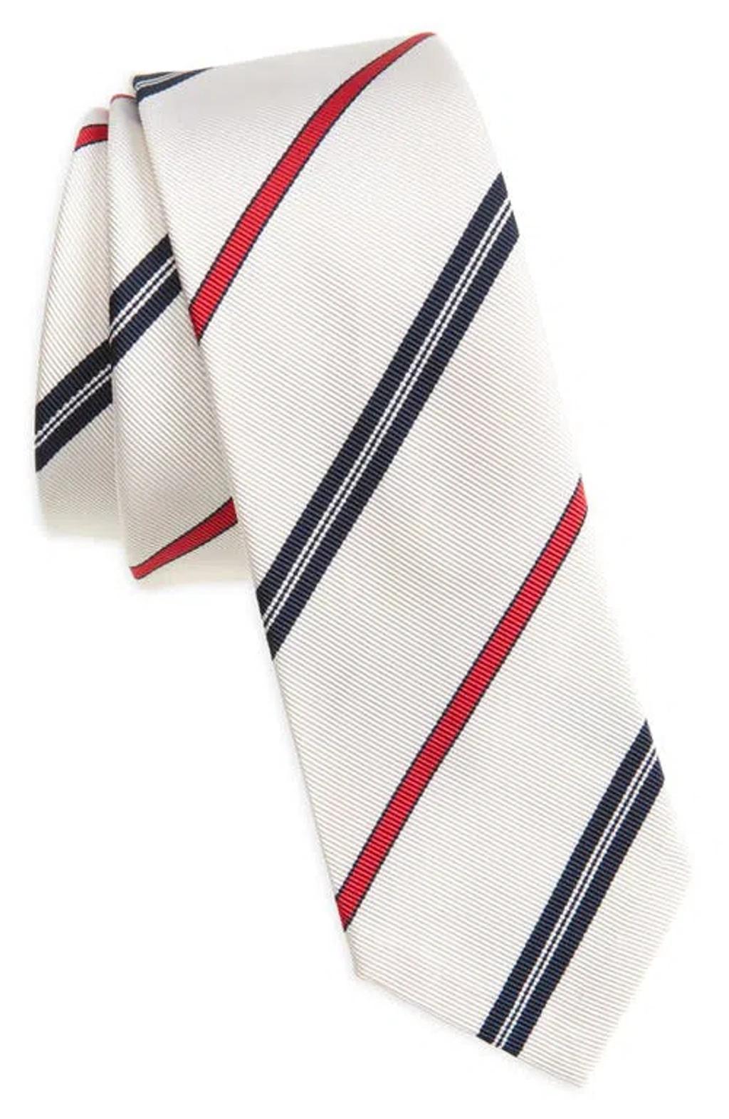 THOM BROWNE Classic Stripe Silk Cotton Tie In Red/blue/white Product Image