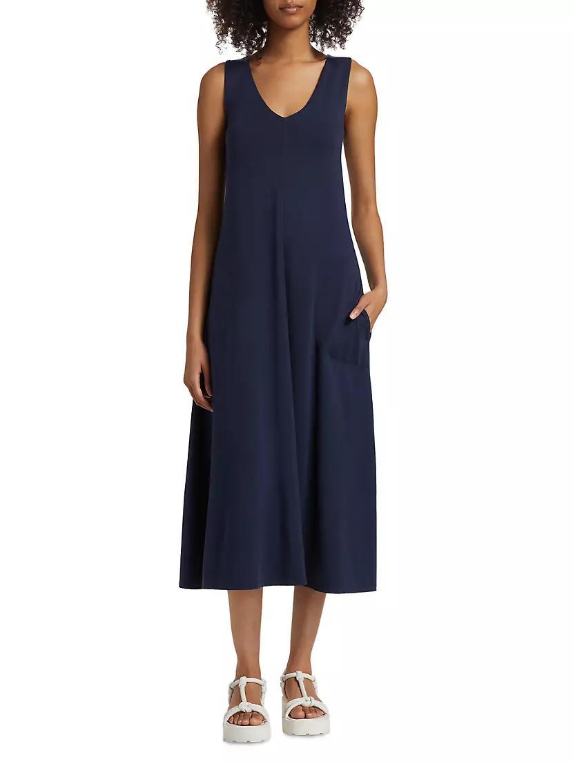 Cotton-Blend V-Neck Midi-Dress Product Image