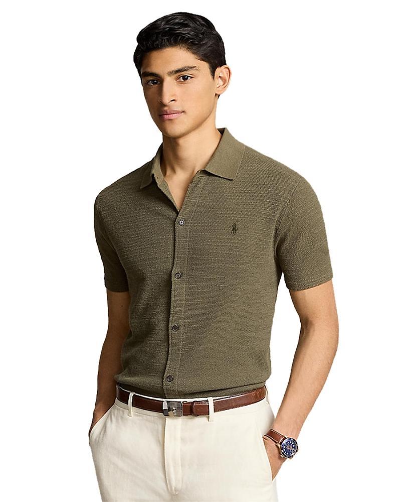 POLO RALPH LAUREN Slub Short Sleeve Cotton Knit Button-up Shirt In Green Product Image