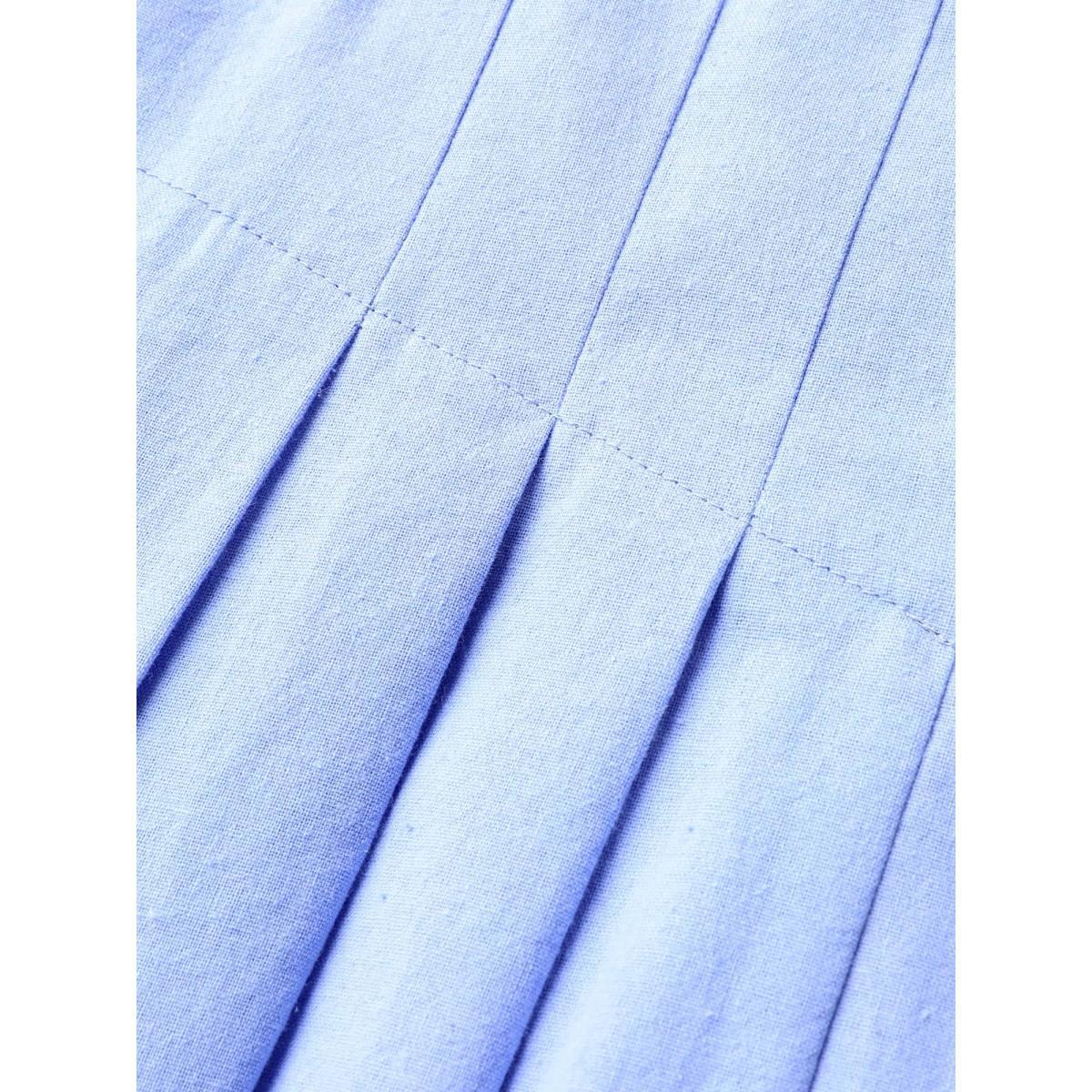 Plus Size Square Neck Plain Pleated Puff Sleeve Dress Stone Women Casual Square Neck Short sleeve Curvy BloomChic 10/M Product Image