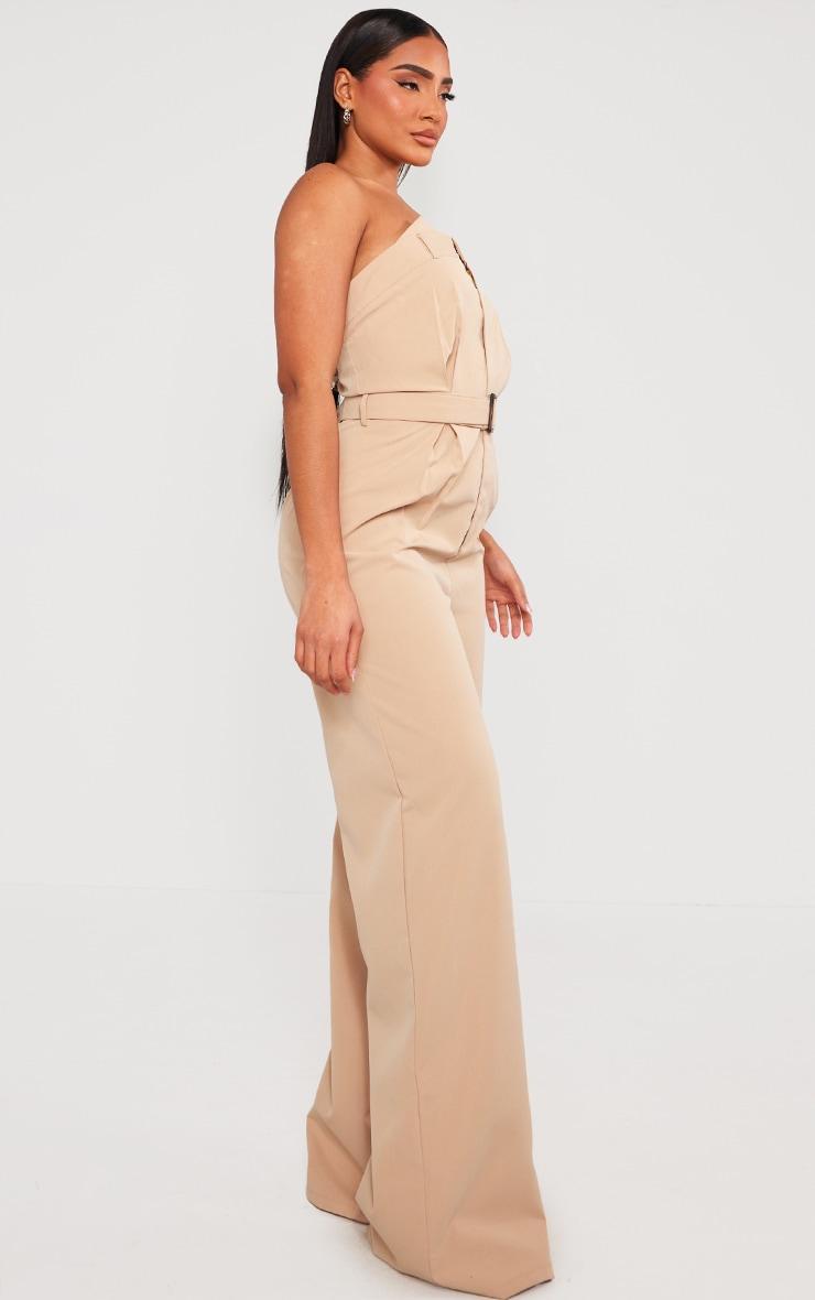 Stone Woven Belted Bandeau Wide Leg Jumpsuit Product Image