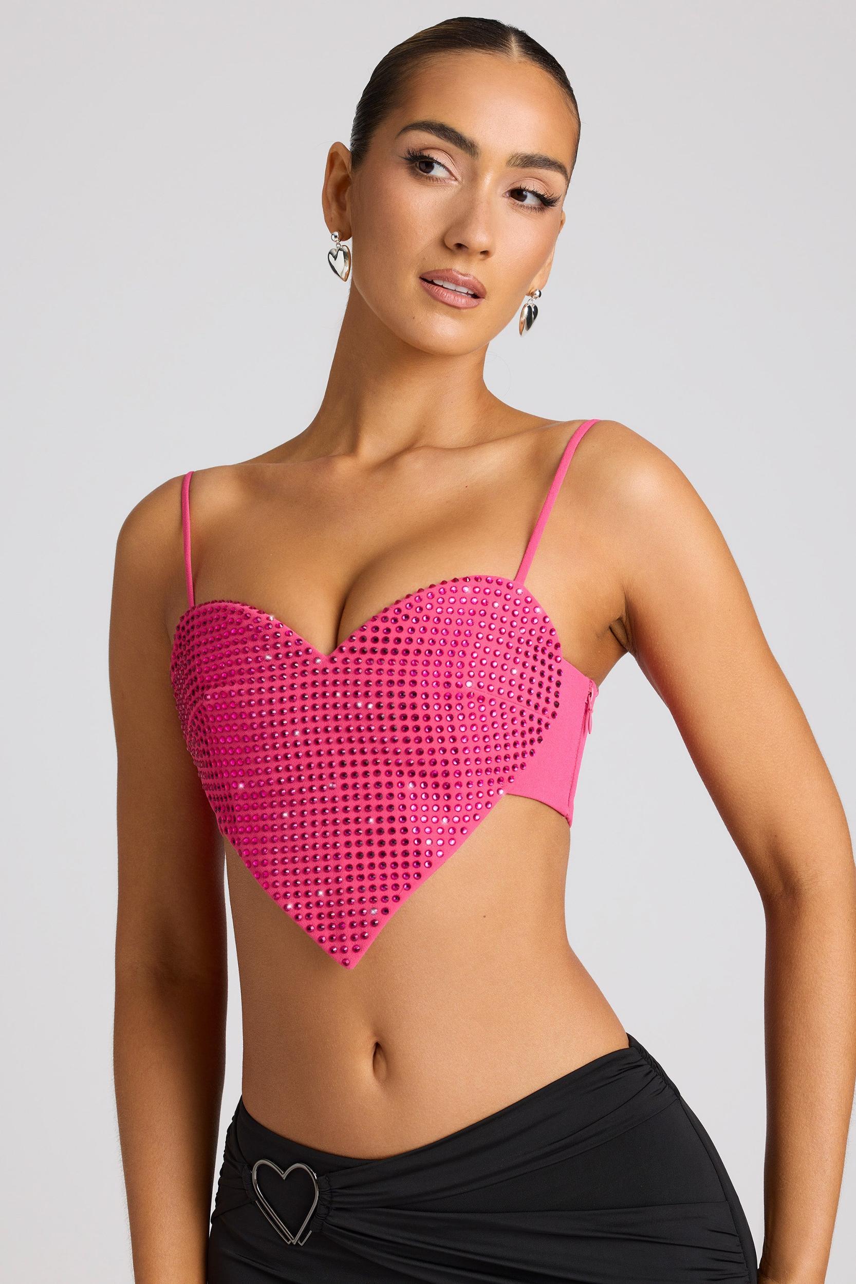 Embellished Heart Detail Crop Top in Magenta Product Image