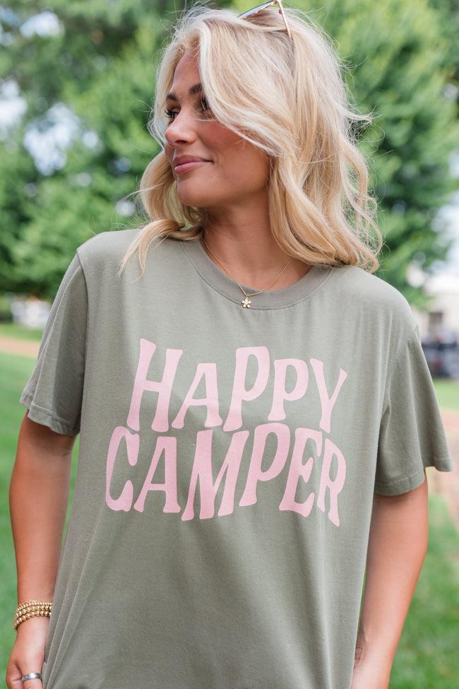 Happy Camper Olive Oversized Graphic Tee Product Image