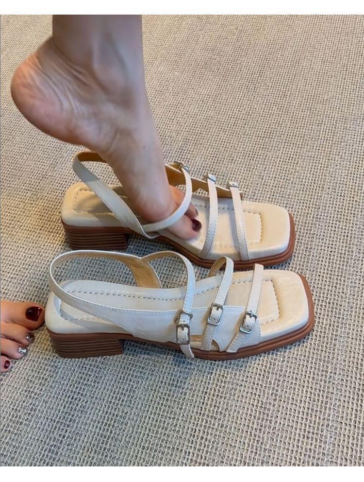 Chunky Heel Square Toe Buckled Slingback Sandals Product Image