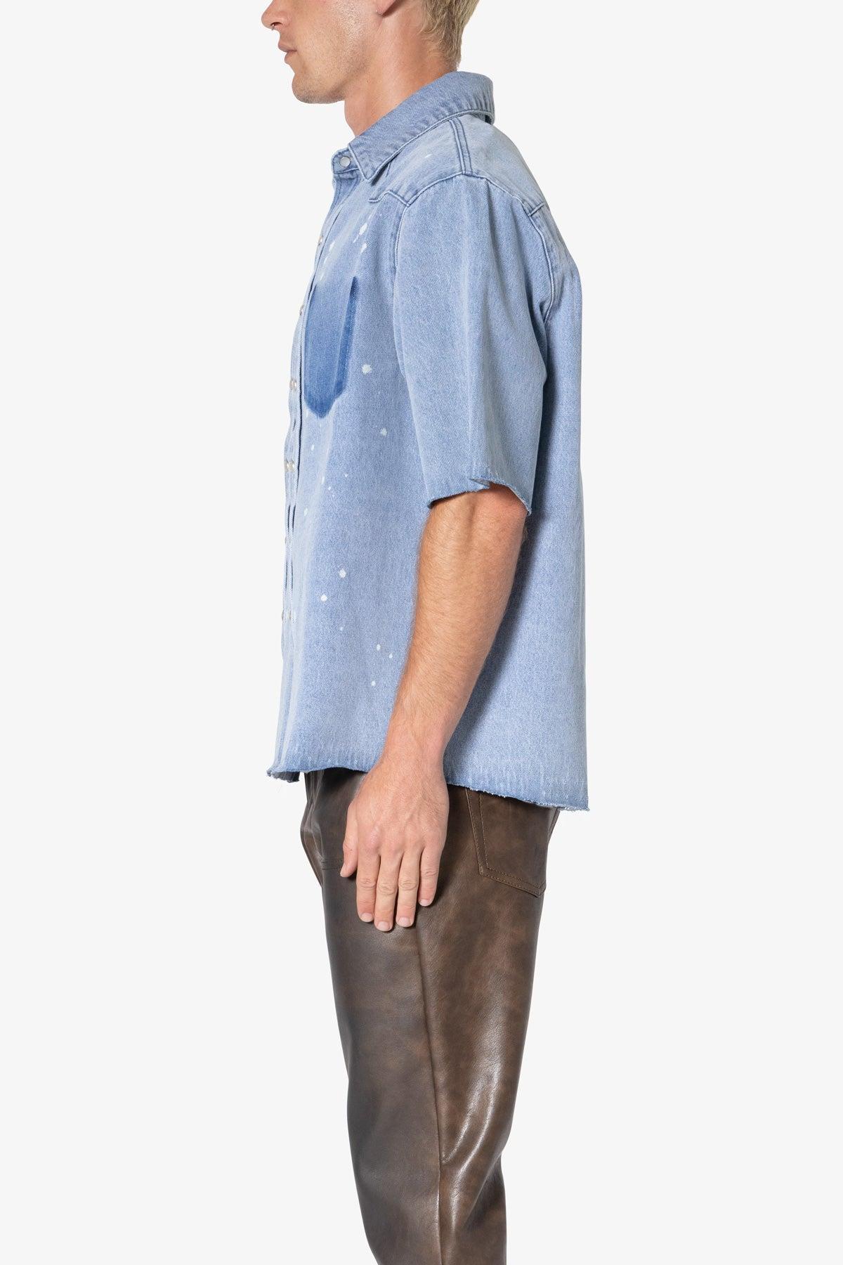 Washed Denim Button Up Shirt - Blue Product Image