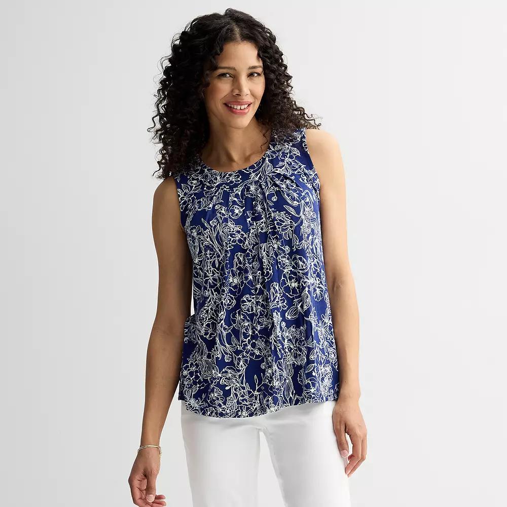 Women's Croft & Barrow® Pleated Tank Top, Size: XXL, Blue Garden Floral Product Image