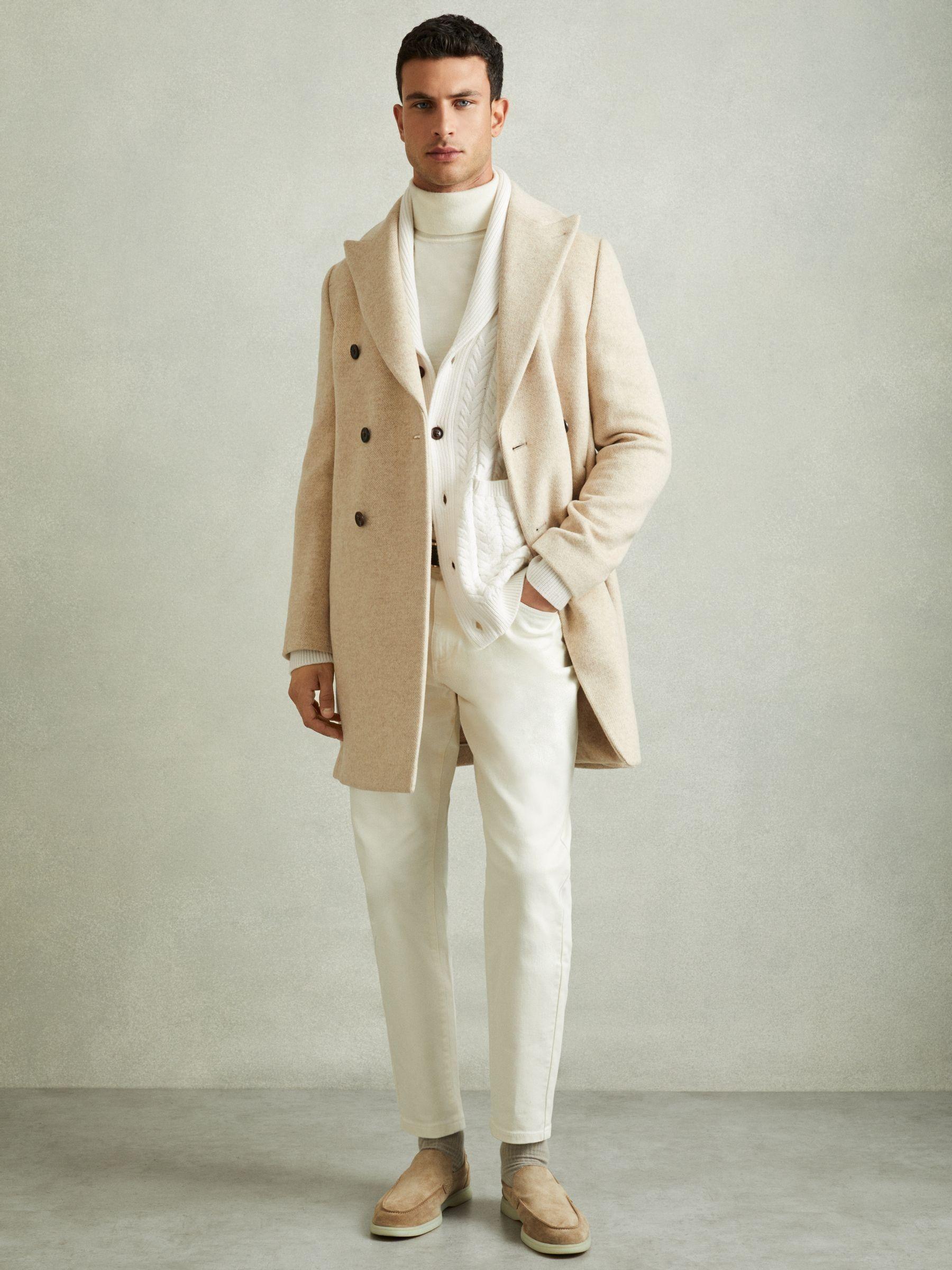 Cabled Shawl-Collar Cardigan with Cotton and Wool in White Product Image