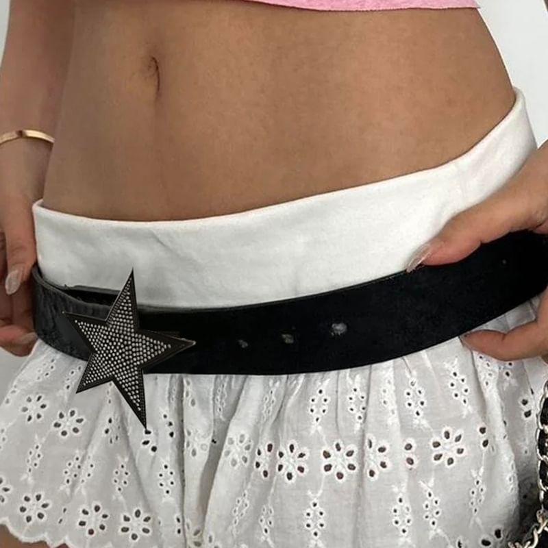 Star Rhinestone Faux Leather Belt Product Image