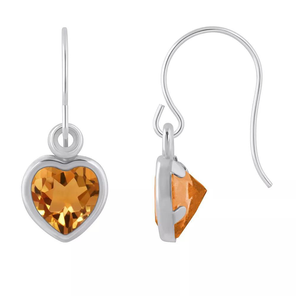 Celebration Gems Sterling Silver 5 mm Heart Shape Gemstone Drop Earrings, Women's, Citrine Product Image