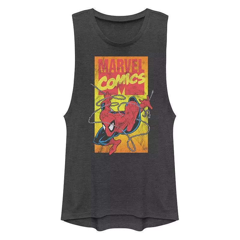 Juniors Marvel Comics Spider-Man Action Shot Muscle Graphic Tank Top, Girls Grey Product Image