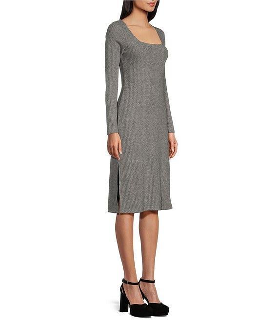 Coco + Jaimeson Long Sleeve Square Neck Rib Midi Dress Product Image