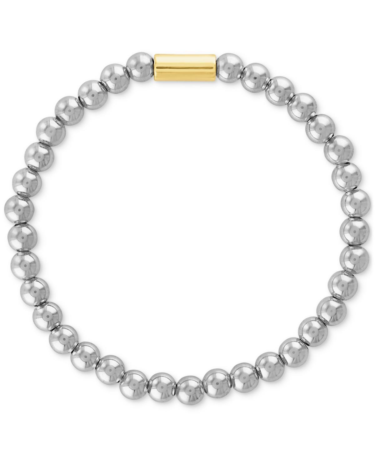 Esquire Mens Jewelry Polished Bead Stretch Bracelet in Sterling Silver & 14k Gold-Plate, Created for Macys Product Image