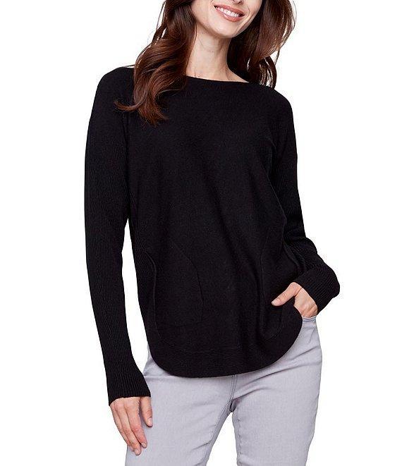 Charlie B. Back Lace-Up Crew Neck Long Sleeve Knit Top Product Image