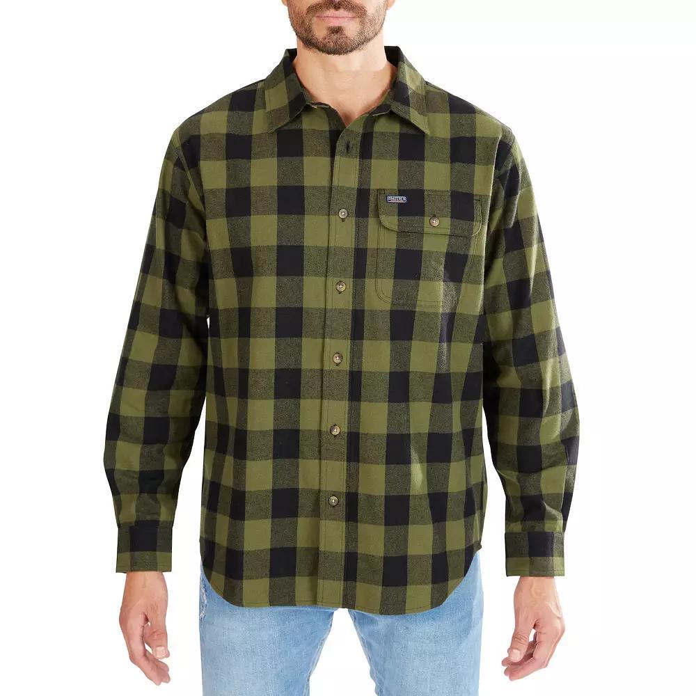 Men's Smith's Workwear Relaxed-Fit Buffalo Plaid Flannel Button-Down Shirt, Size: Medium, Brown Black Product Image