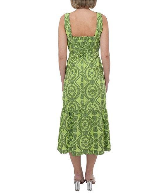 Adelyn Rae Rose Eyelet Embroidered Print Square Neck Sleeveless Fit and Flare Midi Dress Product Image