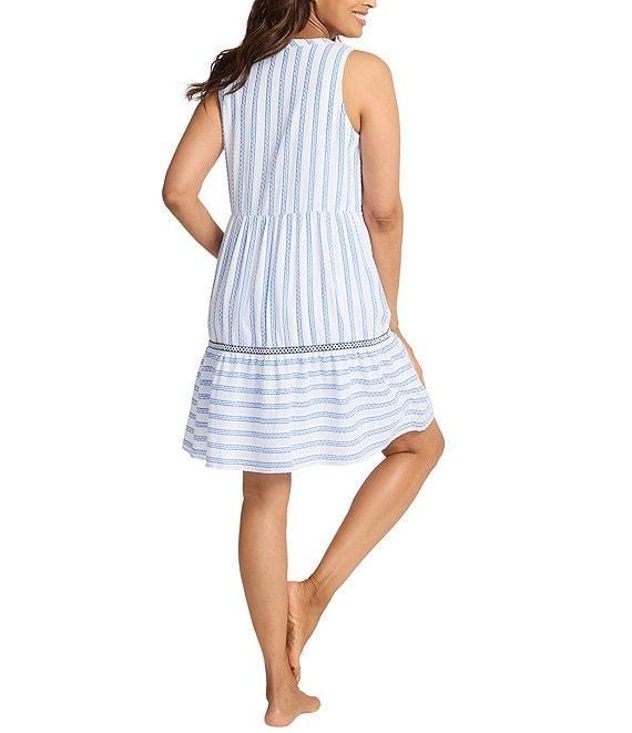 Tommy Bahama Bonita Stripe Print V-Neck Sleeveless Tiered Button Front Dress Swim Cover-Up Product Image