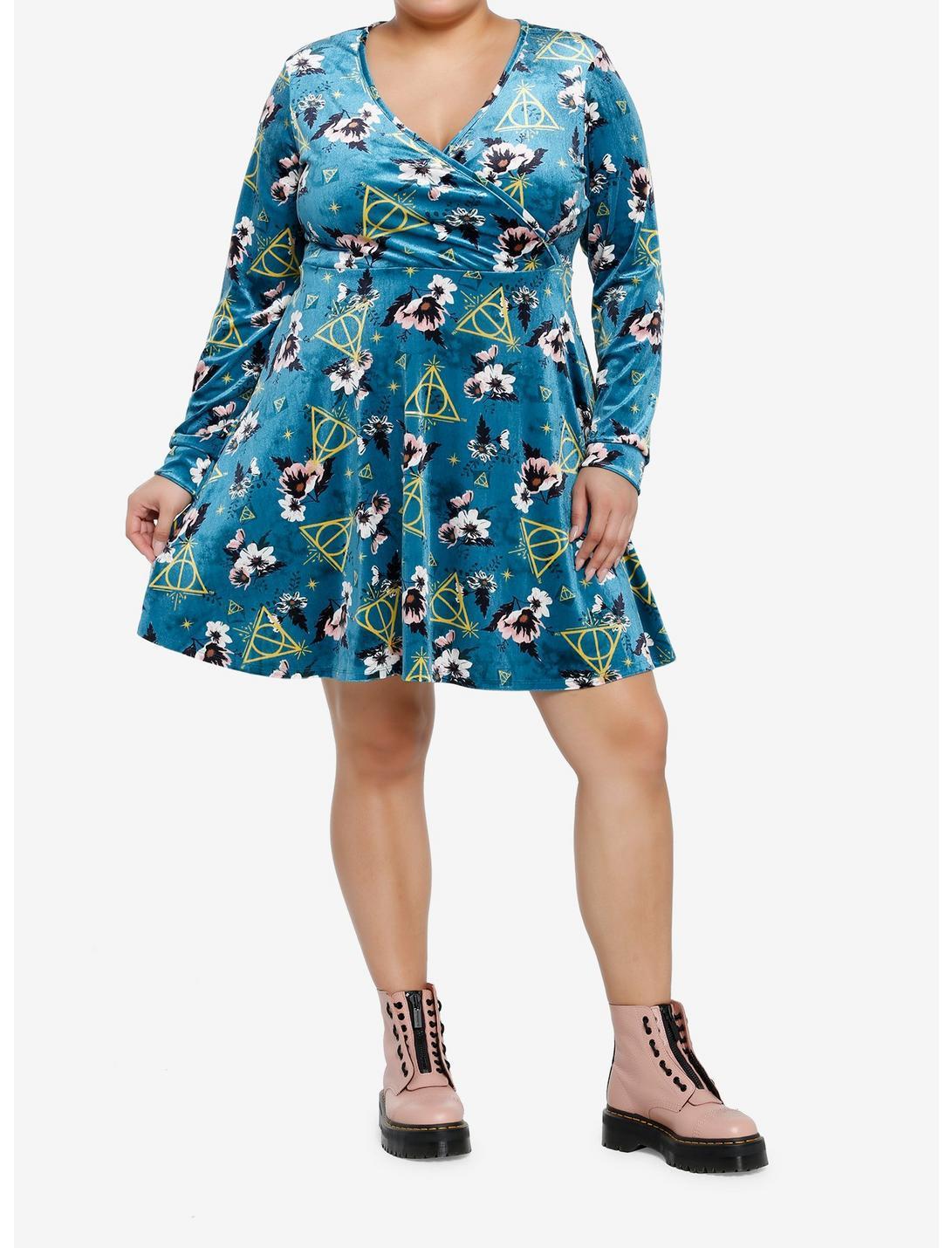 Harry Potter Deathly Hallows Floral Velvet Dress Plus Size Product Image