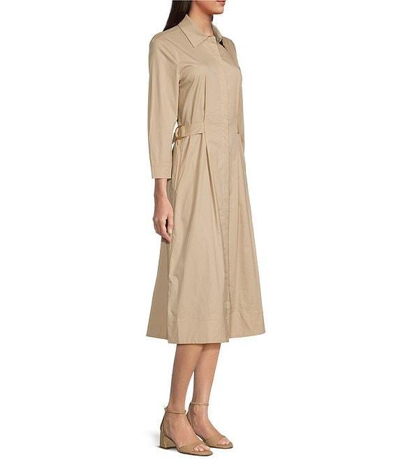 J.McLaughlin Minae Woven Point Collar 3/4 Sleeve Button Front Midi Dress Product Image