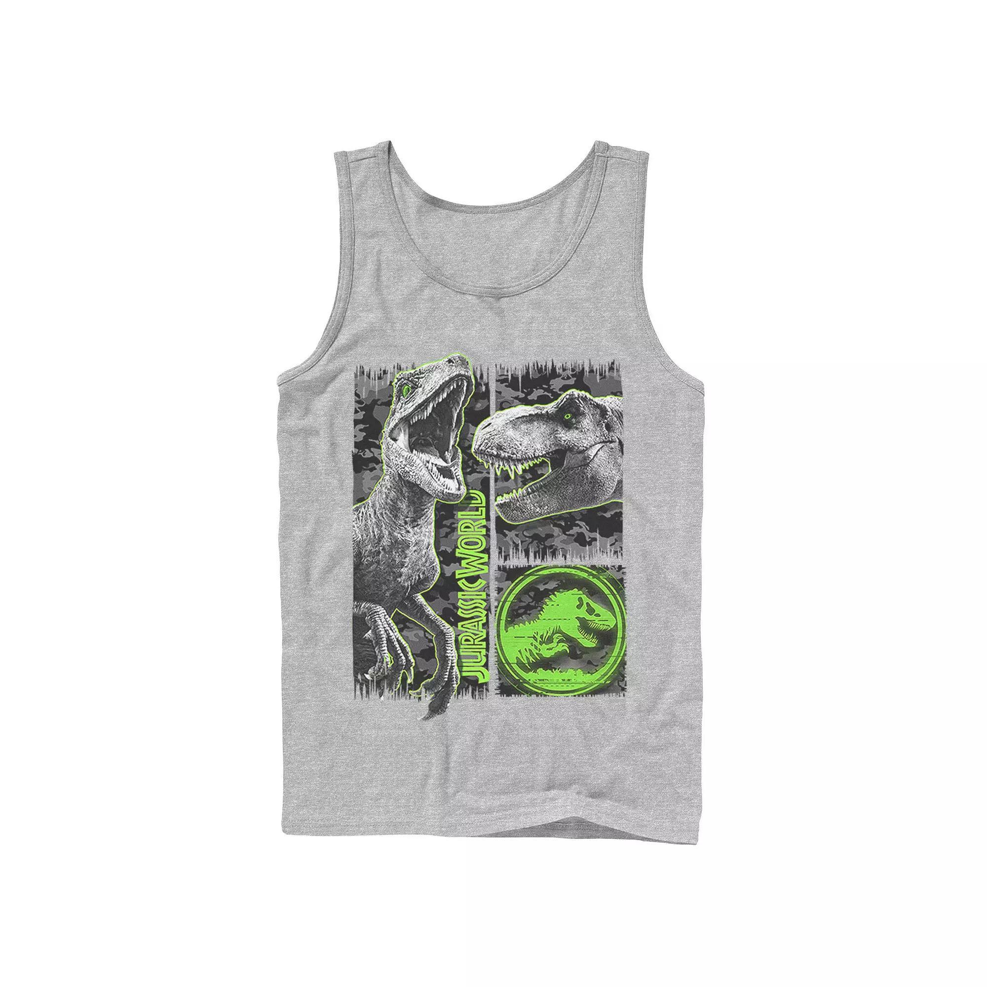 Men's Jurassic World Two Raptor T-Rex Camo Scratch Tank Top,  Product Image