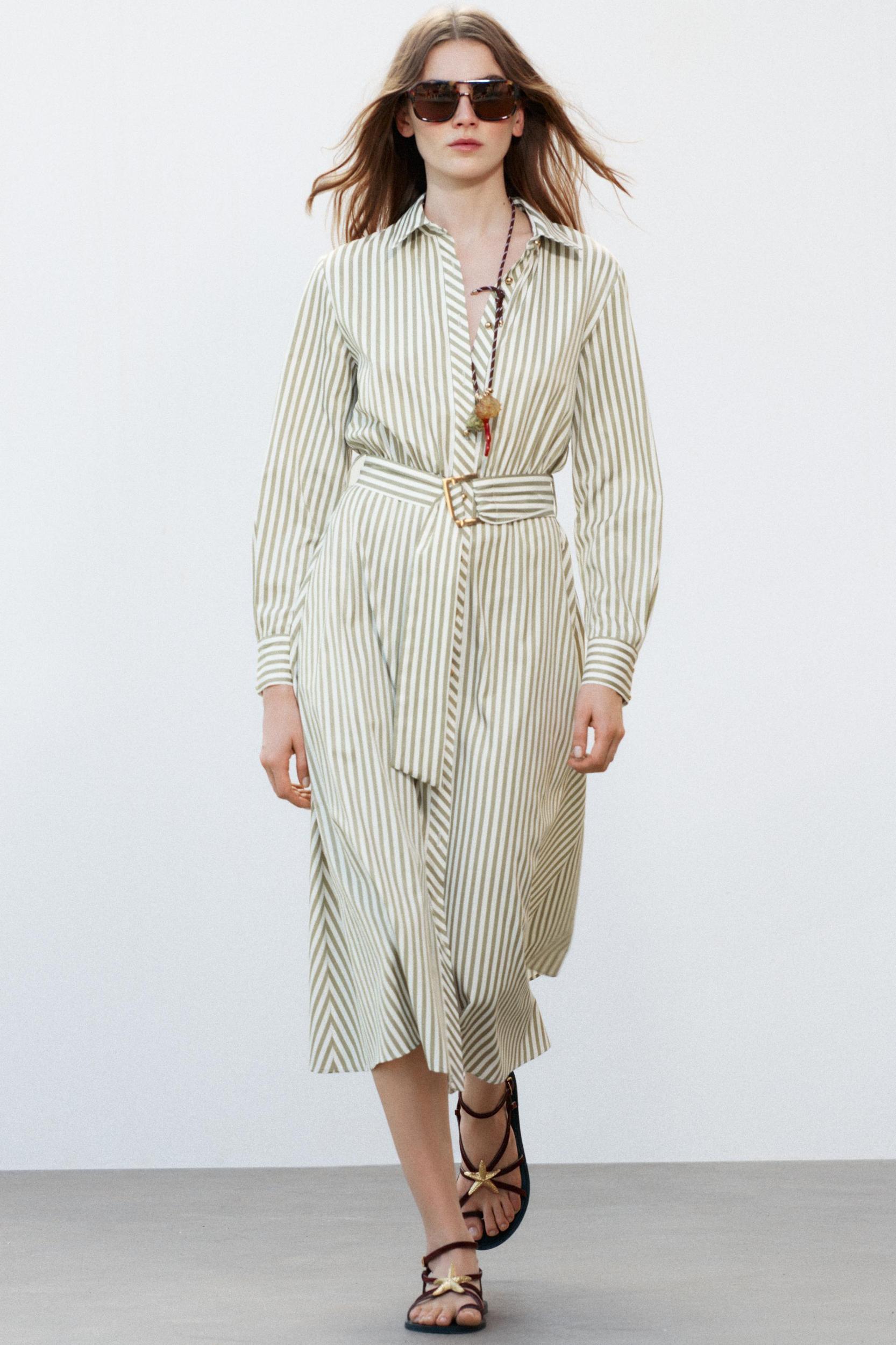 BELTED STRIPED MIDI DRESS Product Image