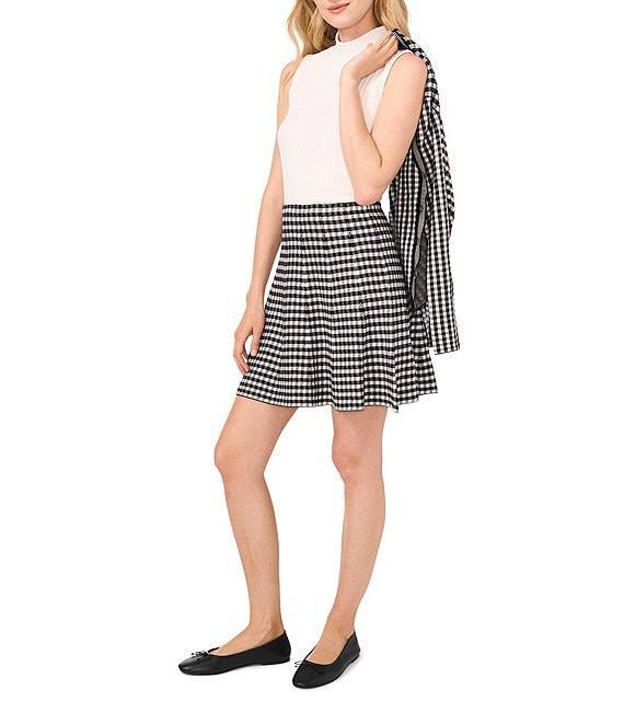CeCe Gingham Jacquard High Waisted Flared Coordinating Short Skirt Product Image