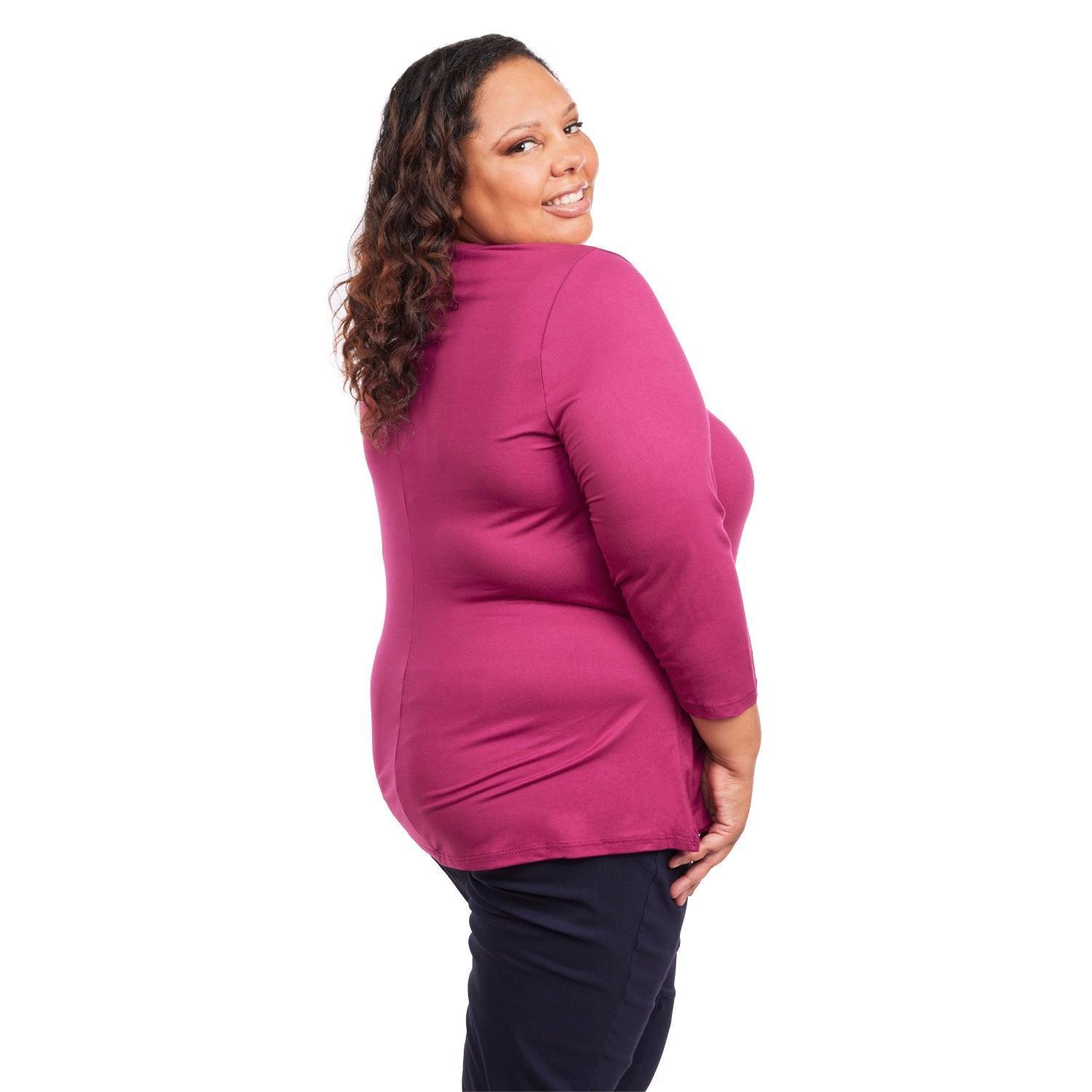 Inner Beauty Plus Solid 3/4 Sleeve Surplice Front V-Neck Top Product Image