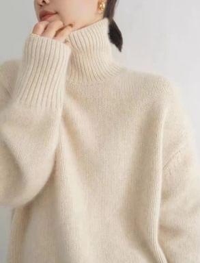 Long-Sleeve High Neck Plain Sweater Product Image