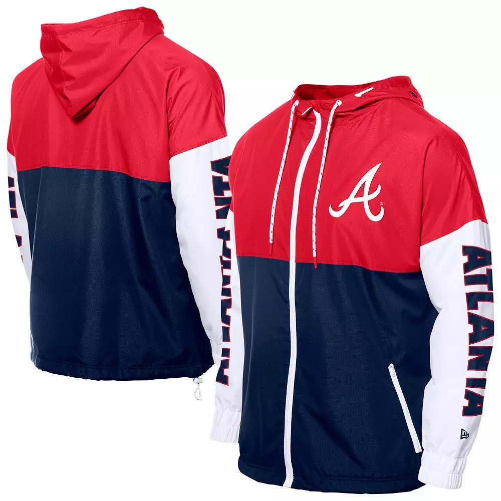 Men's New Era Navy/Red Atlanta Braves Color Block Full-Zip Hoodie Windbreaker,  Product Image