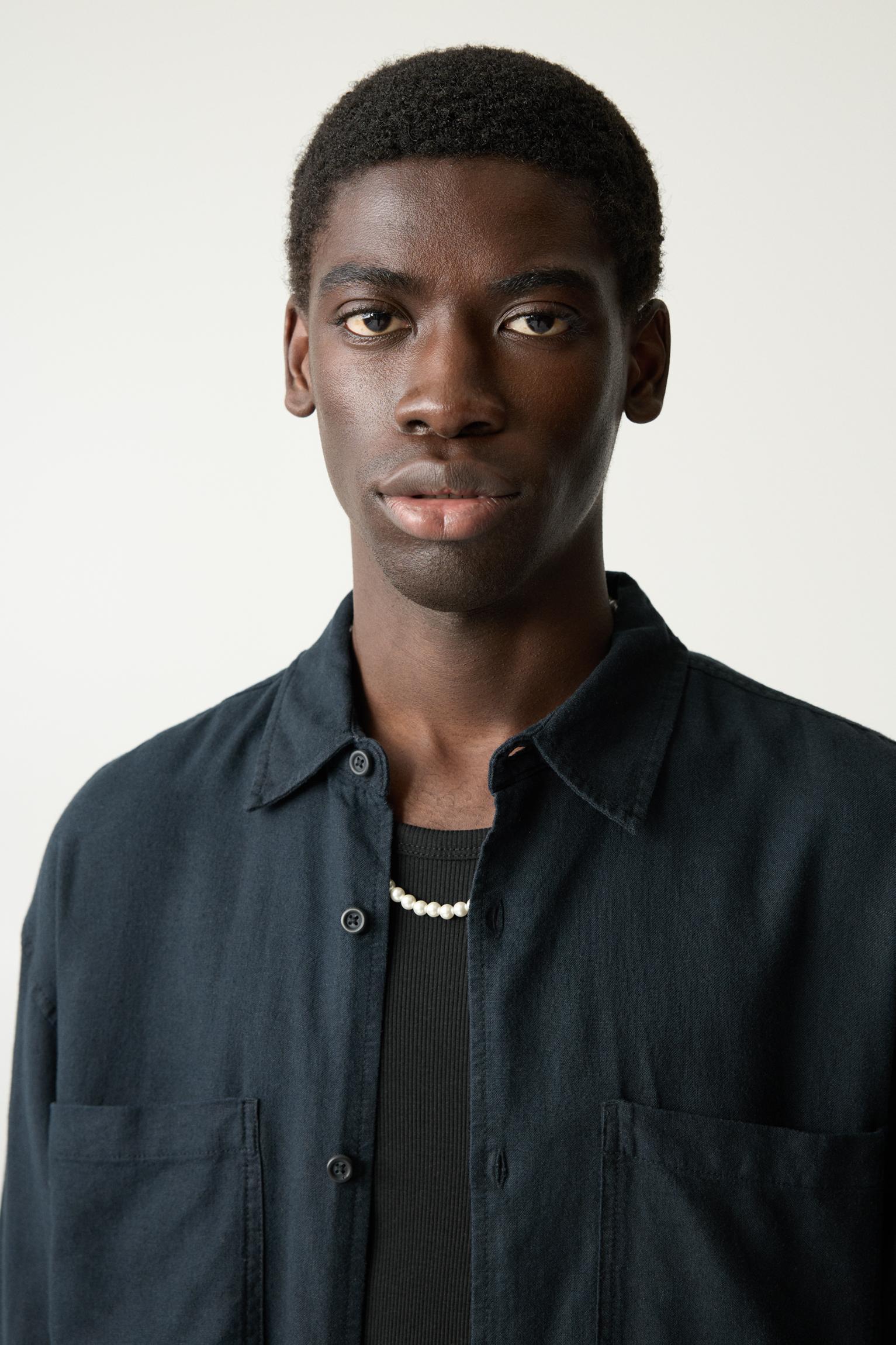 Long sleeve linen blend shirt Product Image