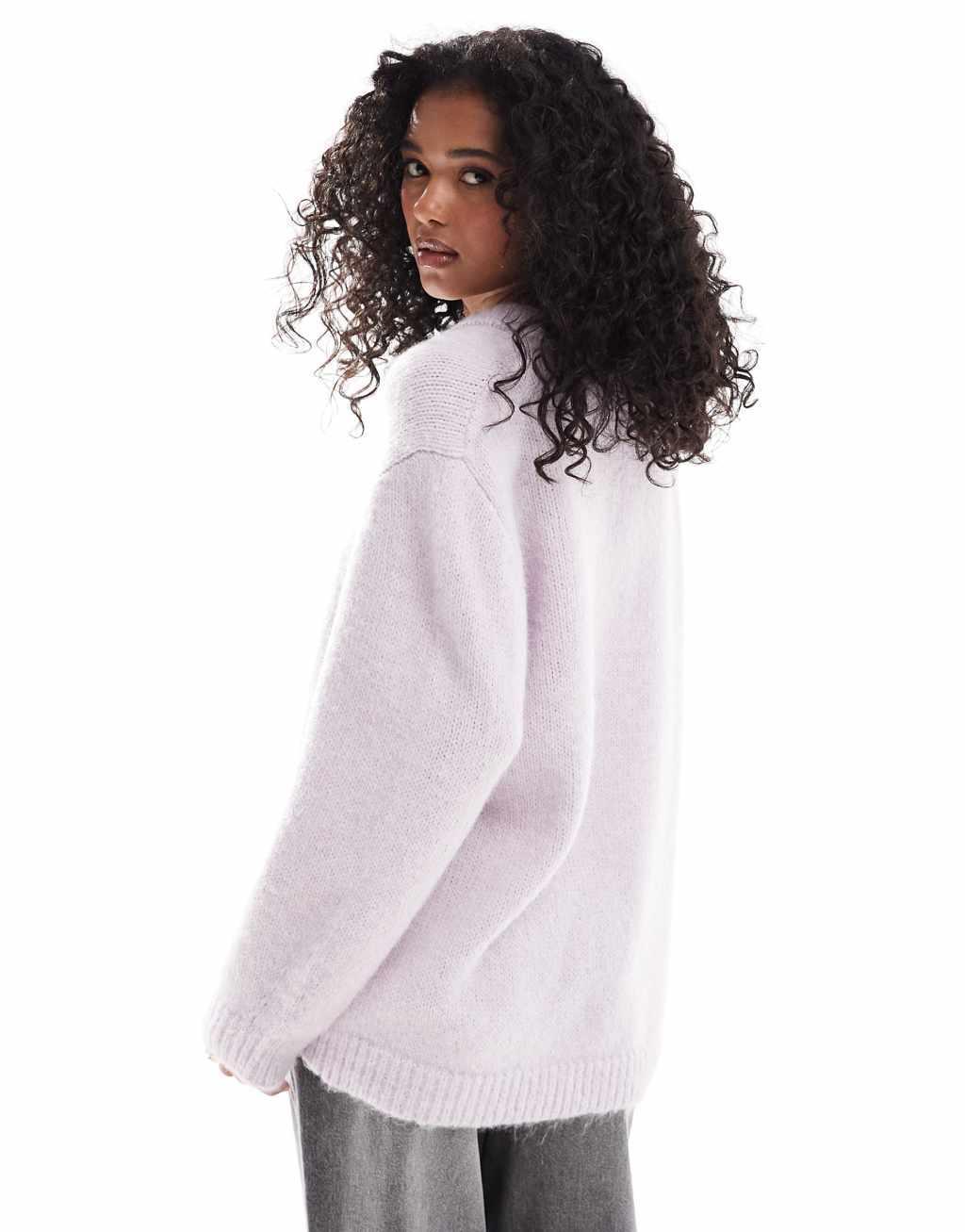 ASOS DESIGN v neck oversized sweater in lilac Product Image