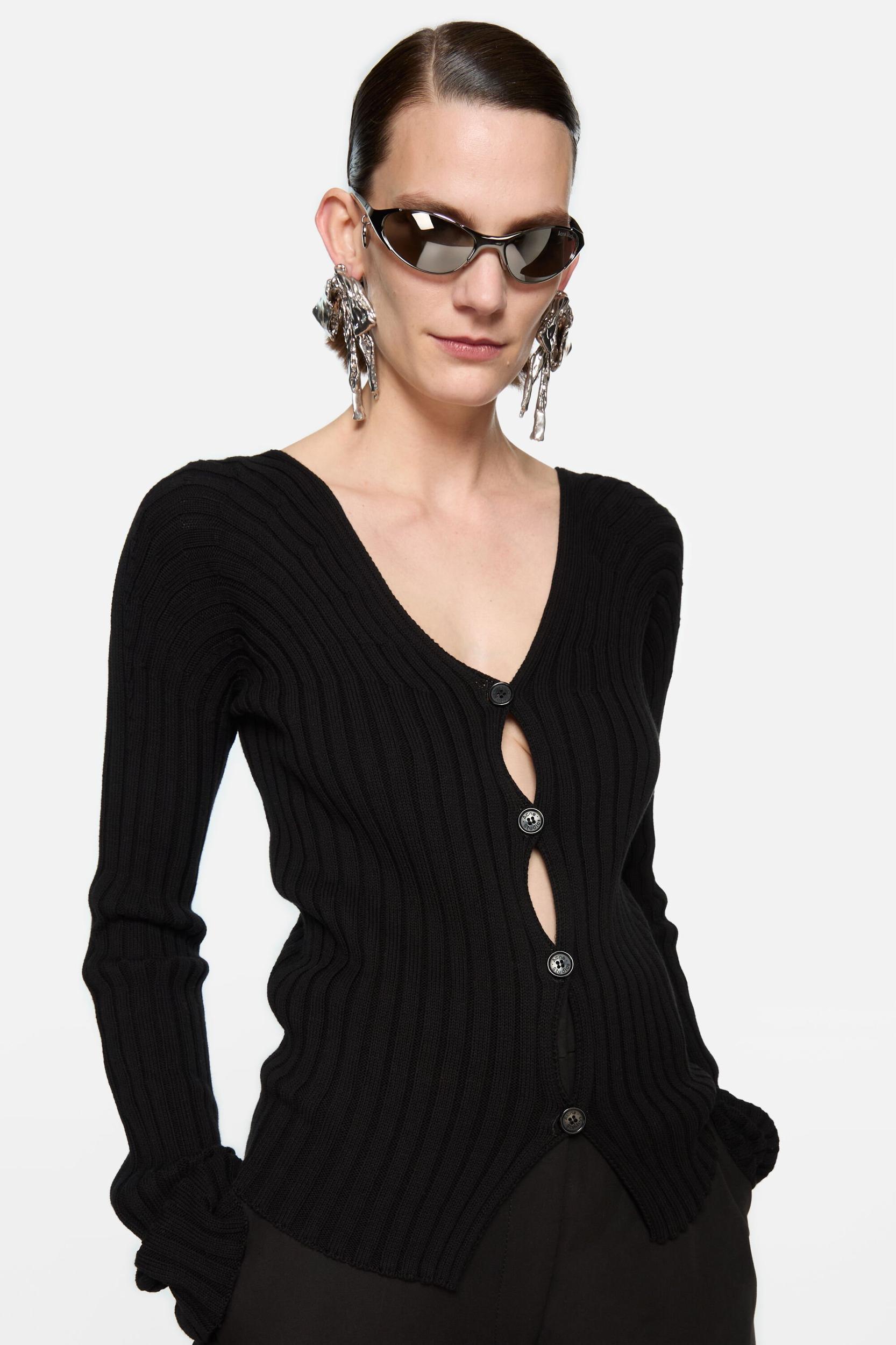 Button-up rib cardigan Product Image