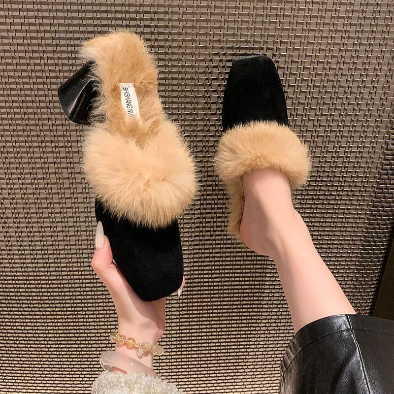 Block Heel  Faux Fur Mules Product Image