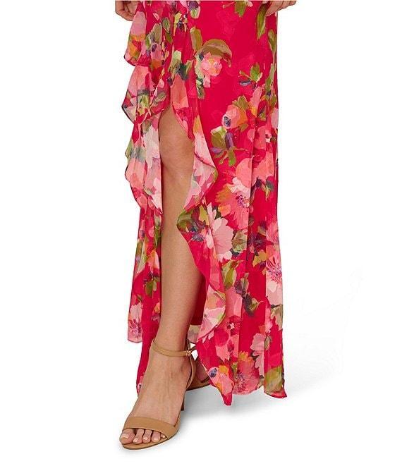 Adrianna Papell Petite Size Halter Neck Floral Print Ruffled Dress Product Image