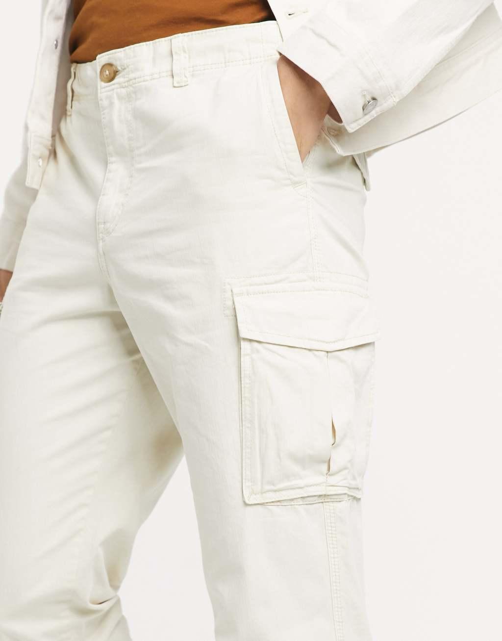 Selected Homme cargo pant with cuffed hem in beige Product Image