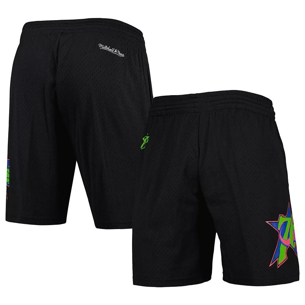Men's Mitchell & Ness Black Philadelphia 76ers Hardwood Classics Color Bomb Energy Shorts,  Product Image