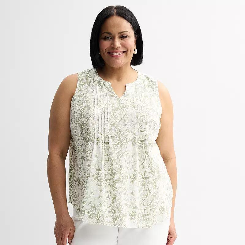 Plus Size Croft & Barrow® Pintuck Sleeveless Shell Top, Women's, Size: 4XL, Red Fun Anchor Product Image