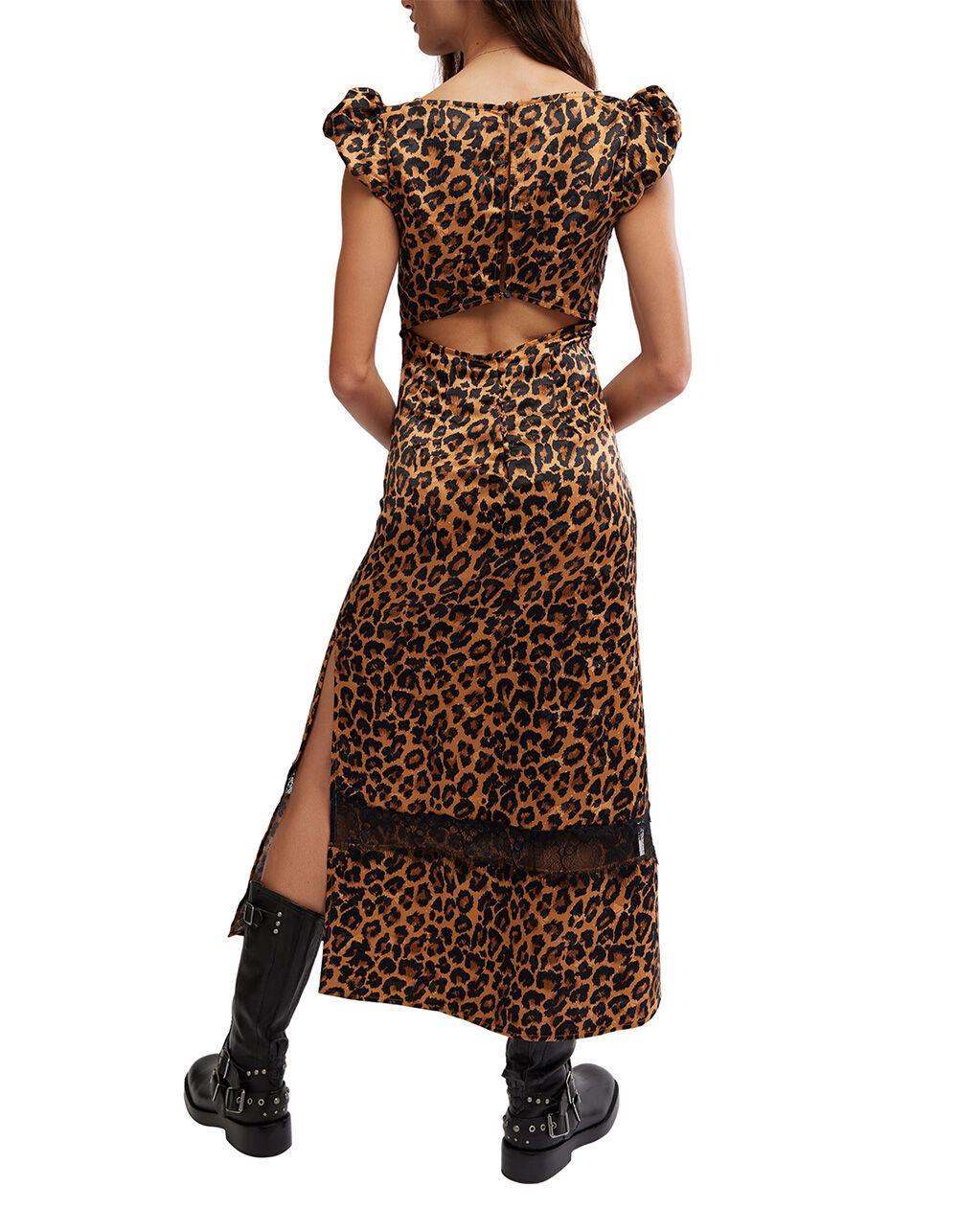 FREE PEOPLE Foolish Heart Leopard Print Midi Dress - LEOPARD Product Image