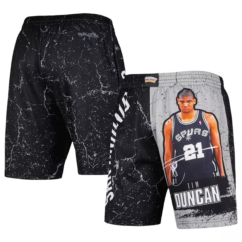 Men's Mitchell & Ness Tim Duncan Black San Antonio Spurs Hardwood Classics Player Burst Shorts, Size: Small Product Image