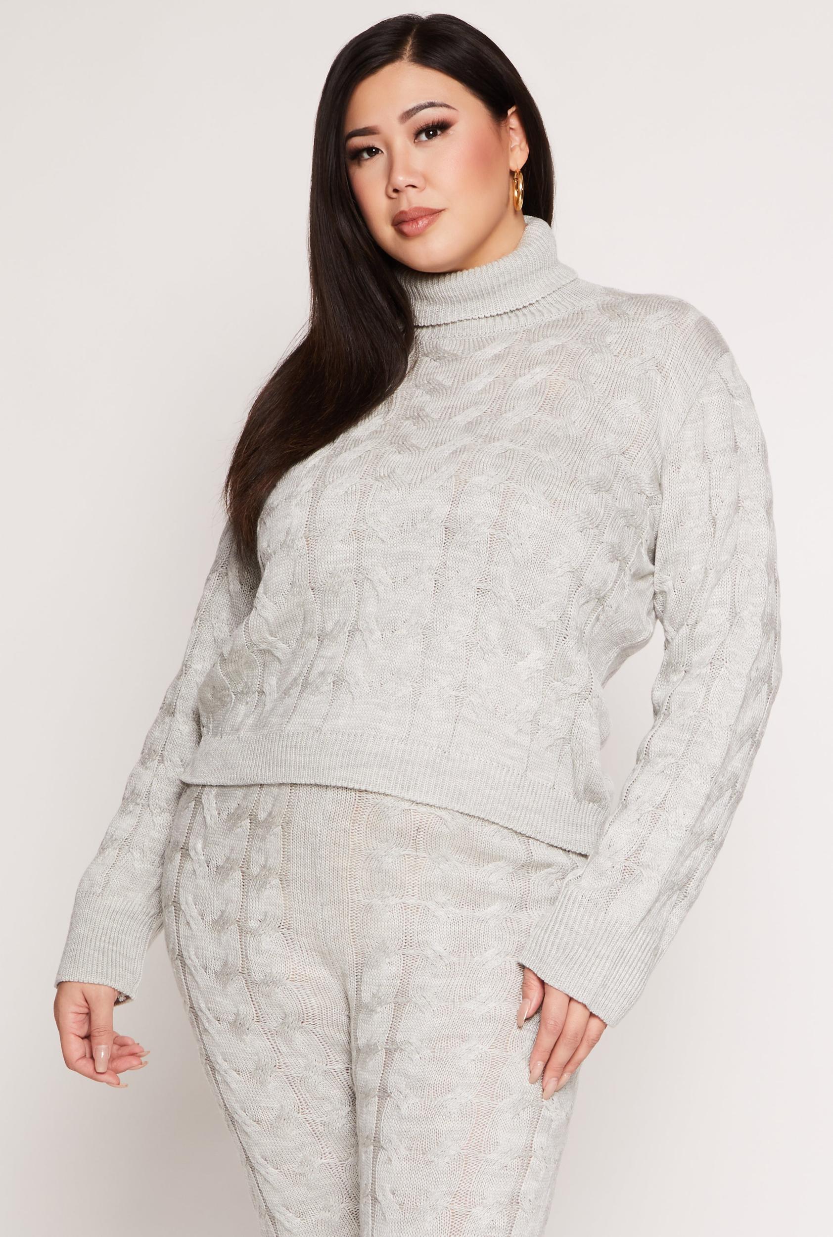 Womens Plus Size Cable Knit Turtleneck Sweater Product Image