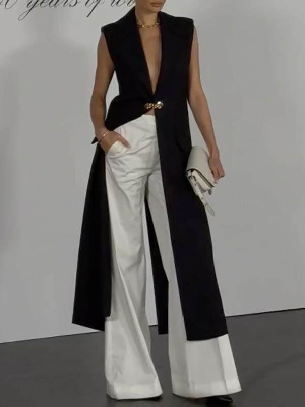 Loose Sleeveless Split-Joint Deep V-Neck Vest Outerwear Product Image