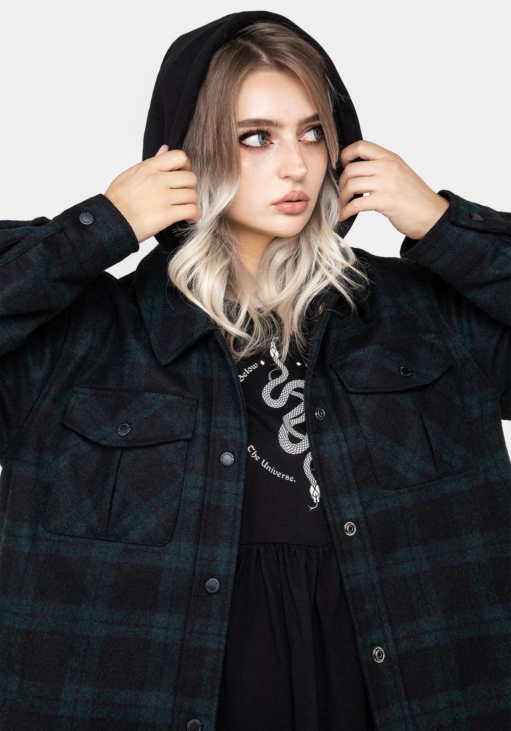 Trellis Hooded Pocket Wool Blend Check Shacket Product Image