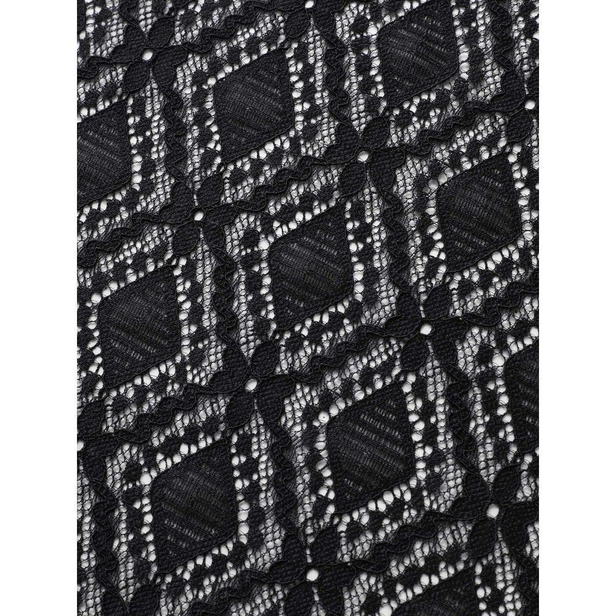 Plus Size V Neck Crochet Lace Mesh Swim Top Women's Swimwear Black Beach Texture High stretch Bodycon Overlap Collar Curve Swim Tops BloomChic 18-20/2X Product Image