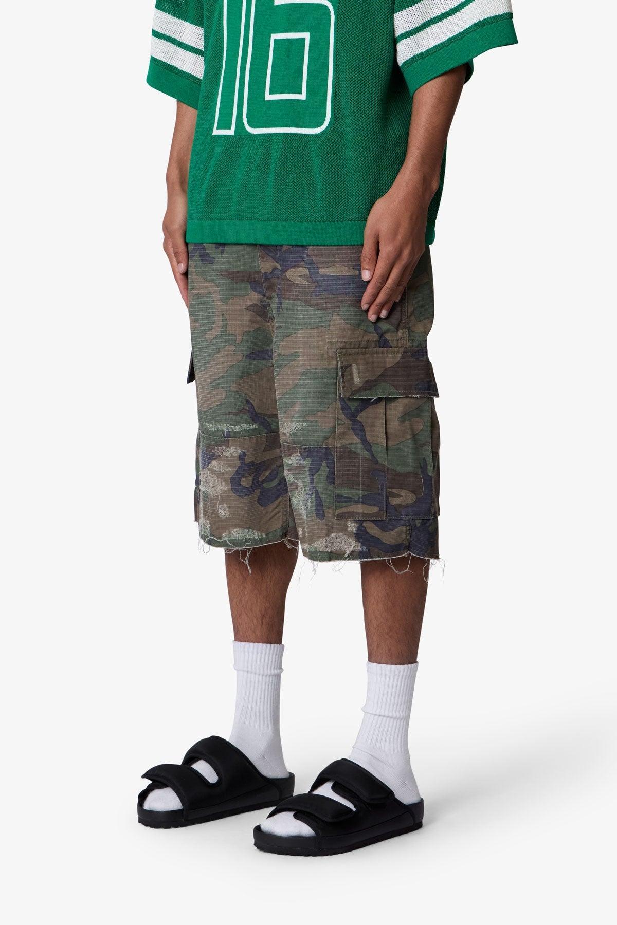 Baggy Distressed Cargo Shorts - Washed Camo Product Image