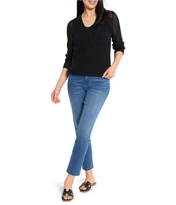 NIC + ZOE Open Mesh Knit Cocoon Open Front Long Sleeve Cardigan Product Image