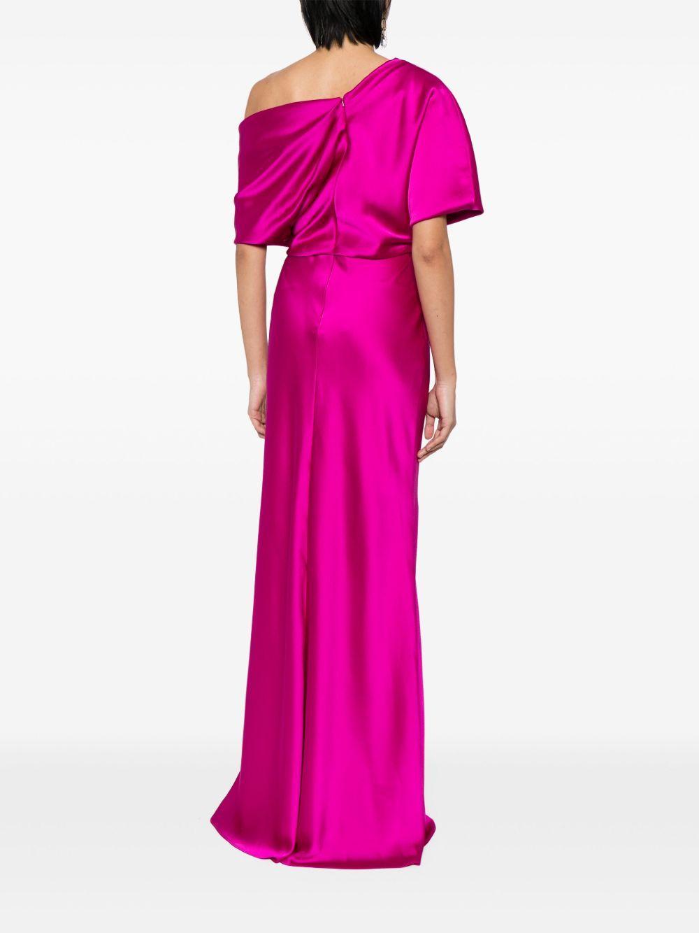 off-shoulder satin draped-detail gown Product Image