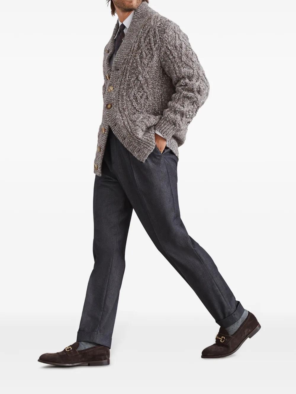 BRUNELLO CUCINELLI Cable-knit Mélange-effect Cardigan In Brown Product Image