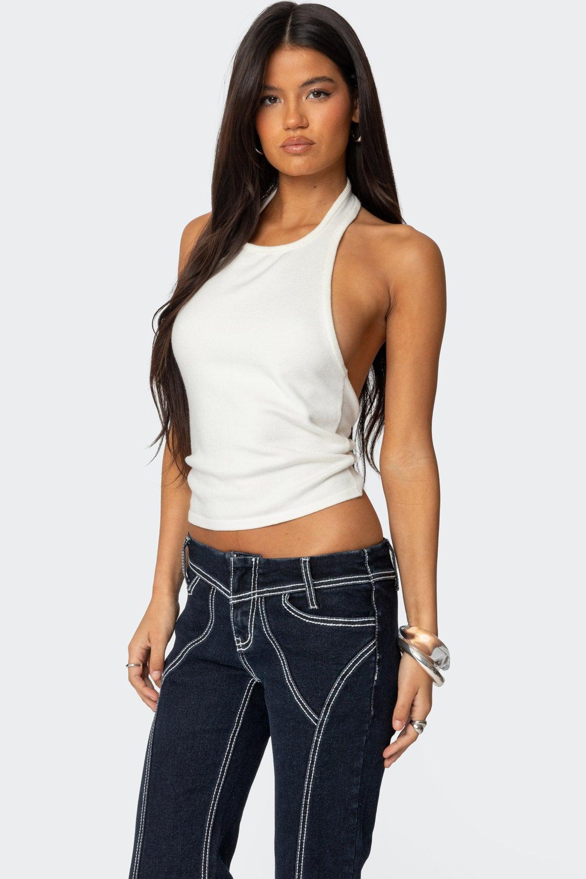 Twister Backless Knit Halter Top Product Image